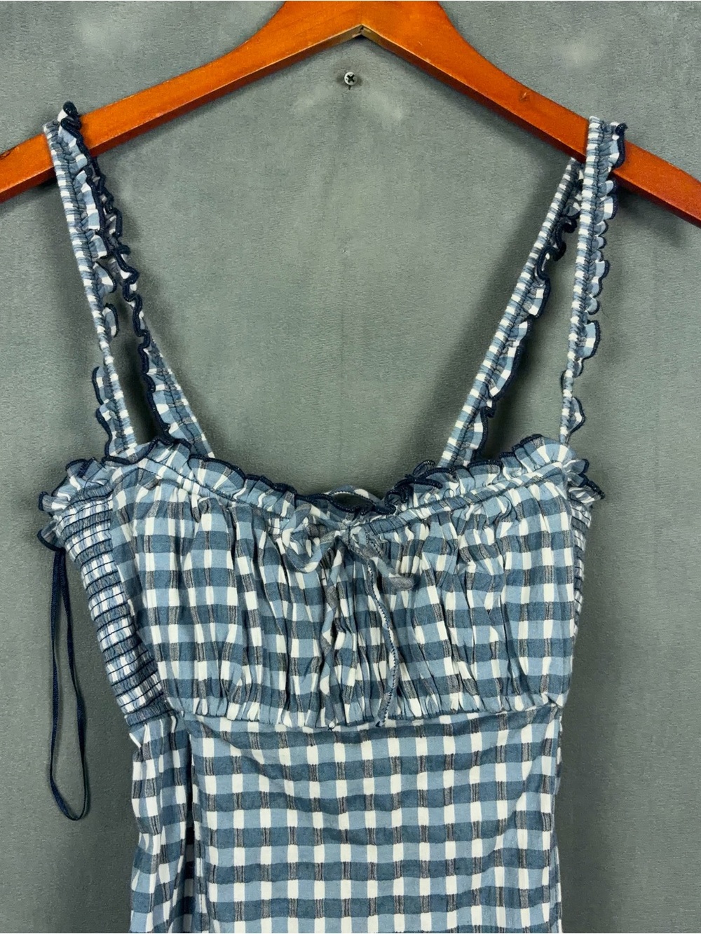 Free People Lucinda Gingham Midi Dress Size Large Blue Check Cottage Coastal NWT - Picture 4 of 14